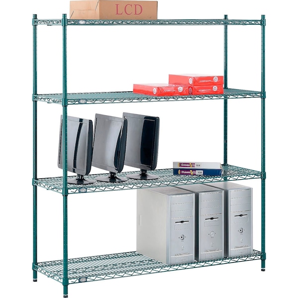 Nexel Poly-Green, 4 Tier, Wire Shelving Starter Unit, 54W x 18D x 54H 18545G - main